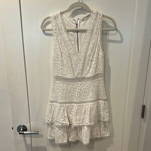 Alice + Olivia White Ruffled Tiered Mini Dress